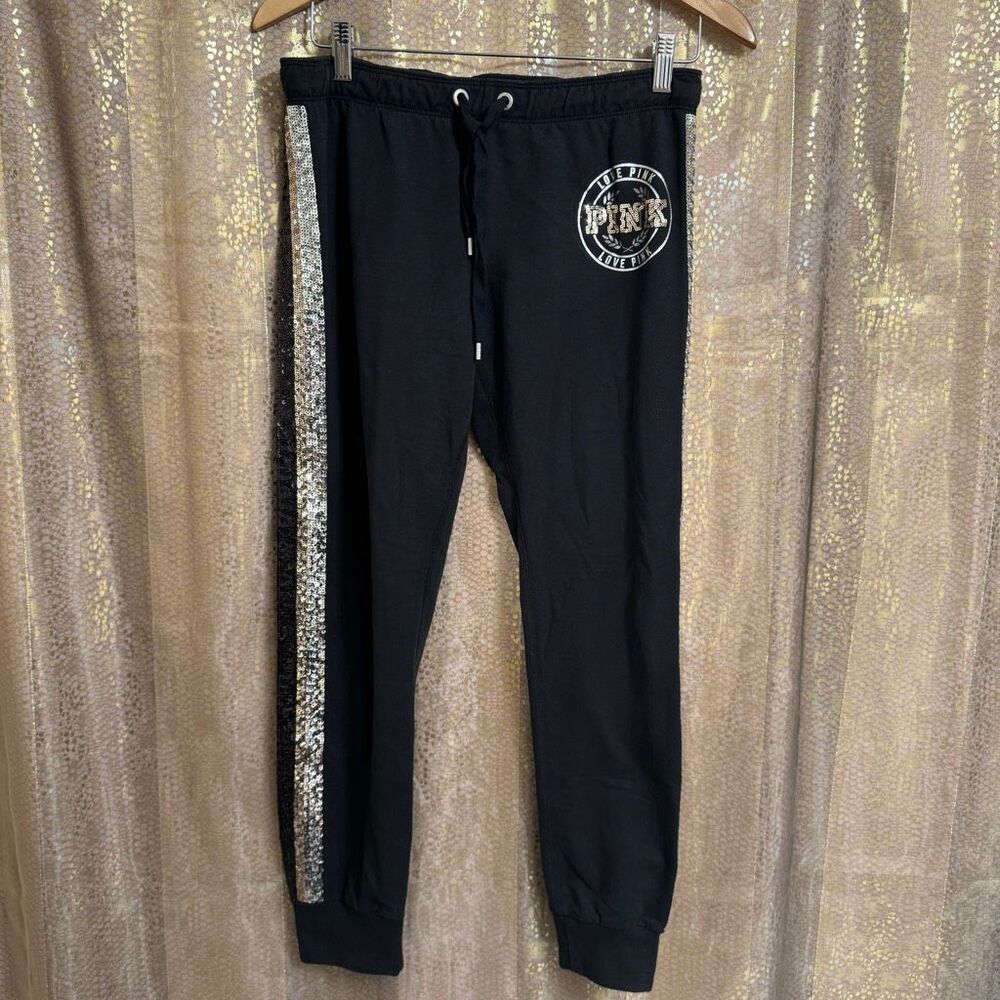 PINK Victorias Secret Sequin Bling Silver Black Gold Jogger Pants Medium